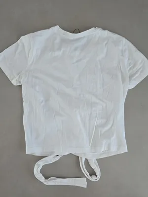 Zara White Short Sleeve T-Shirt with Tie Detail Size M. thumbnail 2