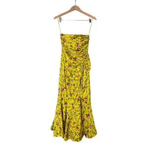 Cinq à Sept Dress Size 0 Provence Katz Floral Back Zip Yellow Satin Finish thumbnail 6