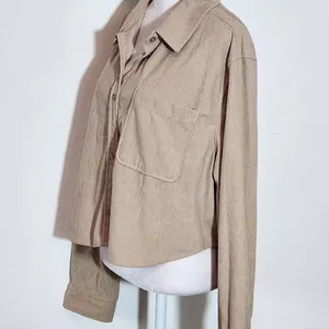 Love Tree Long Sleeve Khaki Corduroy Cropped Button Down Shirt Size Large thumbnail 3