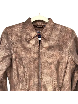 Roper Vintage Leather Jacket Bronze Metallic Full Zip Size Small Western Cowgirl thumbnail 3