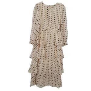 $168 NWOT O.P.T. Women's Beige V-Neck Long Sleeve Tiered Polka Dot Dress Size XS thumbnail 7