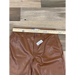 Old Navy Pants Size 14 Tan Faux Leather High Rise OG Loose Button Zip Front NWT thumbnail 4