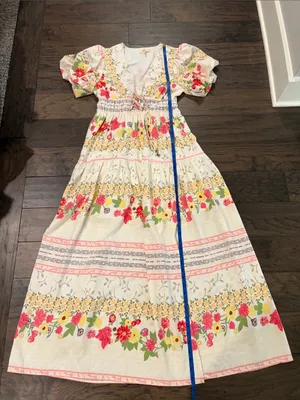 New Without Tags Entro Floral V-Neck Puff Sleeve Maxi Dress Sz S thumbnail 12