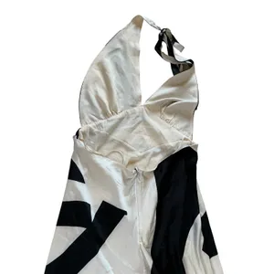 Bardot Black White Abstract Halter Maxi Dress Plunging V-Neck Open Back‎ Size 12 thumbnail 5