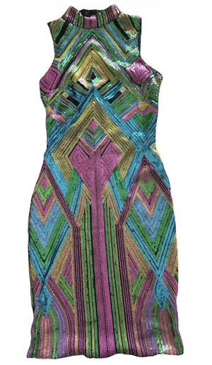 AKIRA NWT Trippin Sequin Mini Dress‎ Size Small Multicolor Geometric thumbnail 1