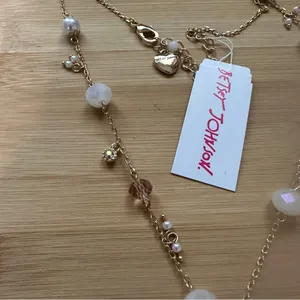 Betsey Johnson Jeweled Heart Pendant Chain Necklace Goldtone with Pink Flowers thumbnail 3
