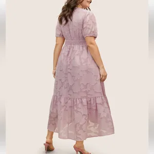 Bloomchic Solid Textured Lantern Sleeve Button Detail Dress thumbnail 4