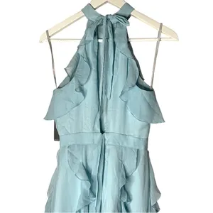 NWT Lovers + Friends Ruffle Halter Maxi Dress Baby Blue XS thumbnail 12