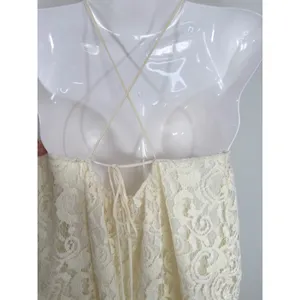Free People Cream Lace Halter Ruffle Mini Dress Women XS Boho Festival Baby doll thumbnail 6