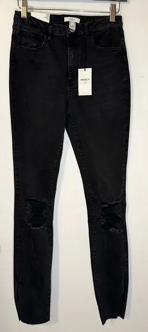 Forever 21 Distressed Knee High Rise Skinny Jeans Black Size 28‎ NWT thumbnail 1