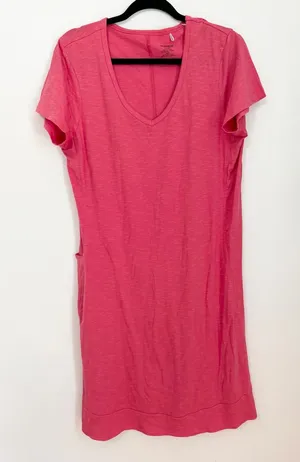 Toad & Co. Womens Orange Dress With Pocket organic cotton V-Neck large thumbnail 1