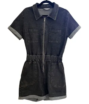 Blue‎ B Collection Sz L Denim Romper Coveralls Washed Black Utility thumbnail 1