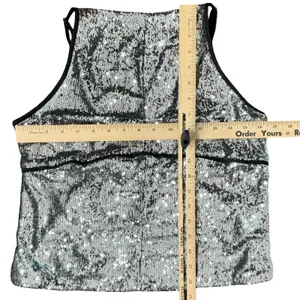 Free People James Silver Combo Black Sequin Open Back Tank Top Festival size L thumbnail 7
