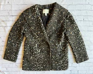 The Hinge Double-Breasted Leopard Car Coat Pea Animal Print Womens Small Classic thumbnail 1