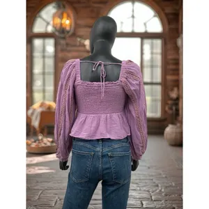 American Eagle puff sleeve top Sz L 100% cotton‎ thumbnail 4
