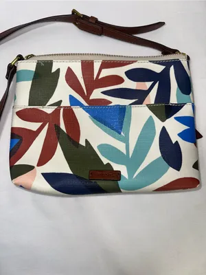 Fossil Fiona Crossbody Bag Abstract Leaf Floral Print Coated Canvas Purse thumbnail 2