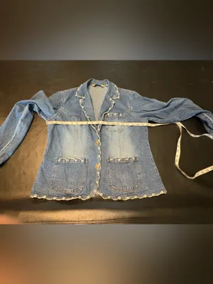 New Identity Vintage 100% cotton Blue Denim Jacket with Eyelet Trim size Large thumbnail 7