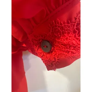 ODDI Red Blouse Top Size M Button Down Long Bishop Sleeve Crochet Trim thumbnail 6