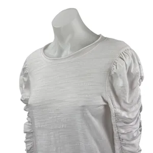 Free People We The Free White Ruched Long Sleeve Crew Neck Blouse Top Size M thumbnail 2