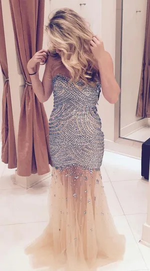 Camille La Vie Beaded Turquoise And Sheer Gown thumbnail 1