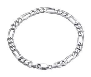 NEW Unisex Rhodium Plated 925 Sterling Silver‎ Figaro Chain Bracelet, 8” thumbnail 1