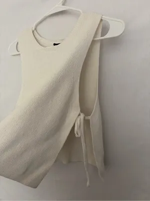 White House Black Market Sweater Vest Small Off White Side Tie Sleeveless(A919) thumbnail 6