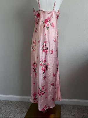 Y2K Cruz Pink Floral Satin Maxi Slip Dress Cowl Neck Coquette Barbiecore thumbnail 2