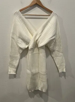 Off white Twist-Front Ribbed Sweater Dress - Women thumbnail 1