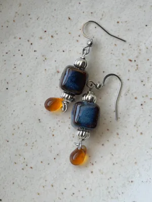 Handmade ceramic cube & Czech teardrop chic boho retro vintage style dangle earrings thumbnail 4