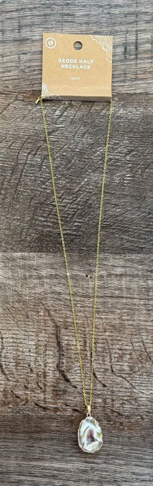 NEW Earthbound Geode Half Necklace Agate Crystal Long Length Gold Chain thumbnail 1