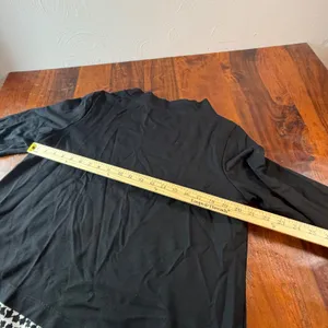 Ann Taylor Black Mock Neck Houndstooth Hem Layered Look Top Large 3/4 Sleeve thumbnail 5