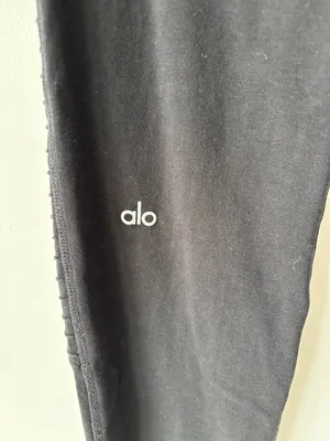 Alo Yoga Black Urban Moto Sweatpants Ribbed Joggers Drawstring Waist Athleisure thumbnail 9