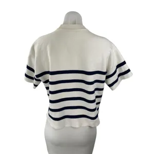 Abercrombie & Fitch White Blue Striped Short Sleeve Mock Neck Sweater Top Sz M thumbnail 2