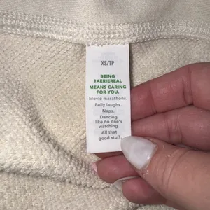 Aerie Sherpa Trim Sweatshirt Cream Crew Neck Long Sleeve Relaxed‎ Fit XS thumbnail 6