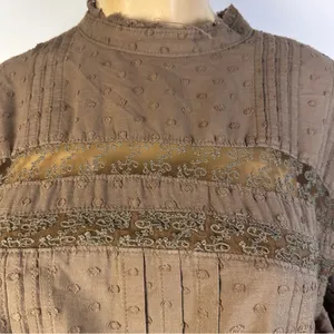 Anthropologie Pilcro Long Sleeve Mock Neck Dress Sz M Lace Loose Brown Swiss Dot thumbnail 4