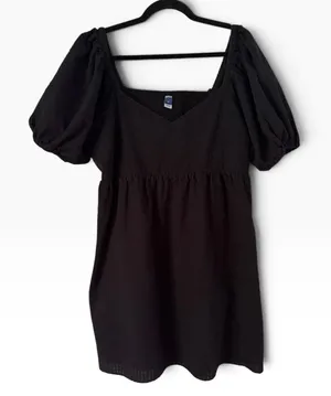 Old Navy Black Textured Puff Sleeve Babydoll Dress Size XL thumbnail 1