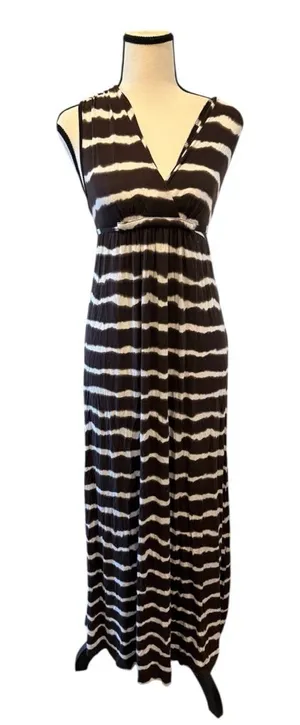 MICHAEL Michael Kors Brown and White Striped V-Neck Maxi Dress thumbnail 1