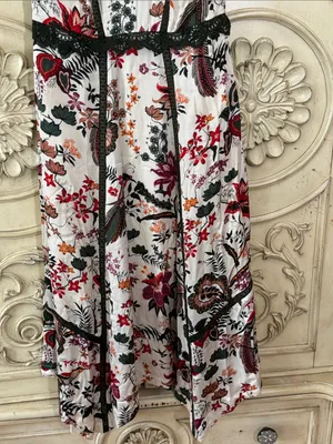 by Anthropologie Floral Lace-Trim Midi Dress in White with Red & Pink Blooms S-8 thumbnail 4