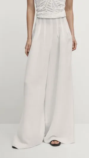 NWT Massimo Dutti Wide Leg Pleated Trousers White Size‎ 2 Minimalist Elegance thumbnail 1