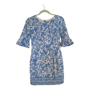 Lilly Pulitzer Shift Dress Blue 00 Womens Ruffle‎ Sleeve Lobster Print Mini thumbnail 3