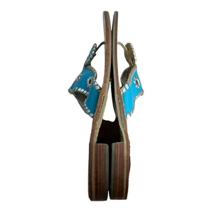Jack Rogers Navajo Turquoise Blue Leather Whipstitch Sandal Shoes Palm Beach 9 M thumbnail 6