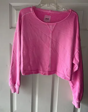 Aerie Beach Party Cropped Sweatshirt Women Sz S Neon Pink Oversized Boho thumbnail 1