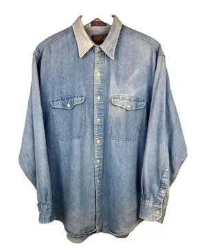 Women’s Oversized Denim Sun Faded Size XL Button Up Cotton Shirt Reg/Tall* thumbnail 1
