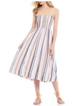 Free People Lilah pleated tube midi dress multi lined size small thumbnail 1