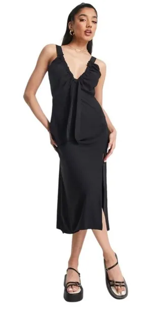 Abercrombie‎ & fitch Cinched Neck Slip Midi Dress black sz S thumbnail 1