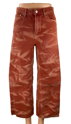 Urban Outfitters Brown Waxed High Waisted Wide Leg Baggy Denim Jeans Size 26 thumbnail 1