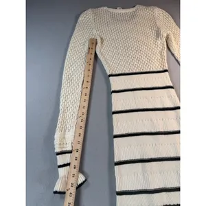 Kivari Cream Black Striped Ruffle Knit Maxi Dress Long Sleeve Size US 4 thumbnail 4