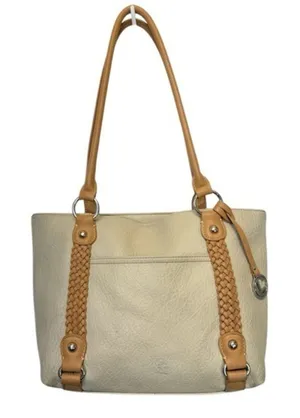 Cream Tan Shoulder Bag braided top handles vegan leather purse thumbnail 1