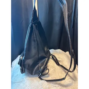 Rosetti Black Faux Leather Sling Backpack Crossbody Bag Triangle Shape thumbnail 2