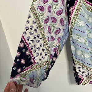 LOFT Womens L Linen Blend Patchwork Paisley Blouse Boho 3/4 Raglan Sleeve Top thumbnail 6